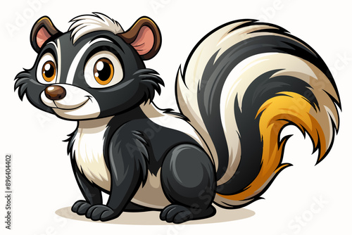 Funny Skunk Vector Illustration Cartoons, Clipart, and Line Art Design on White Background, Funny skunk vector illustration featuring cartoons, clipart, and line art on a white background.