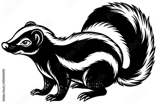 Funny Skunk Vector Illustration Cartoons, Clipart, and Line Art Design on White Background, Funny skunk vector illustration featuring cartoons, clipart, and line art on a white background.