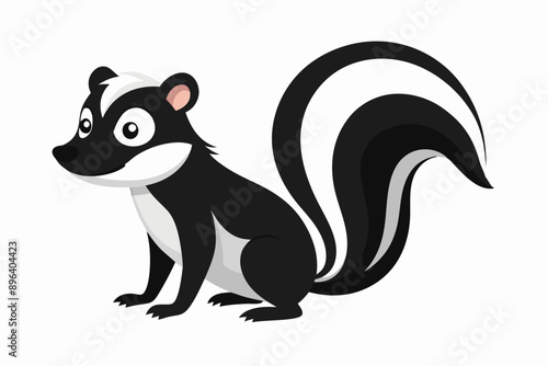 Funny Skunk Vector Illustration Cartoons, Clipart, and Line Art Design on White Background, Funny skunk vector illustration featuring cartoons, clipart, and line art on a white background.