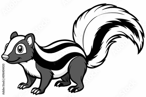 Funny Skunk Vector Illustration Cartoons, Clipart, and Line Art Design on White Background, Funny skunk vector illustration featuring cartoons, clipart, and line art on a white background.