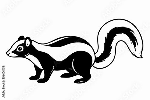 Funny Skunk Vector Illustration Cartoons, Clipart, and Line Art Design on White Background, Funny skunk vector illustration featuring cartoons, clipart, and line art on a white background.