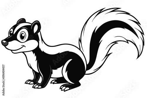 Funny Skunk Vector Illustration Cartoons, Clipart, and Line Art Design on White Background, Funny skunk vector illustration featuring cartoons, clipart, and line art on a white background.