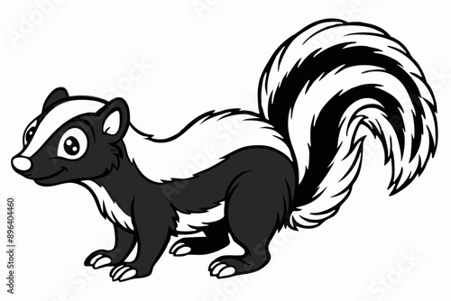 Funny Skunk Vector Illustration Cartoons, Clipart, and Line Art Design on White Background, Funny skunk vector illustration featuring cartoons, clipart, and line art on a white background.