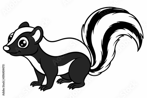 Funny Skunk Vector Illustration Cartoons, Clipart, and Line Art Design on White Background, Funny skunk vector illustration featuring cartoons, clipart, and line art on a white background.