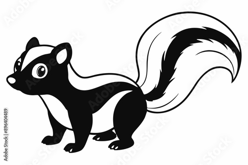 Funny Skunk Vector Illustration Cartoons, Clipart, and Line Art Design on White Background, Funny skunk vector illustration featuring cartoons, clipart, and line art on a white background.