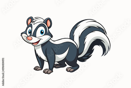 Funny Skunk Vector Illustration Cartoons, Clipart, and Line Art Design on White Background, Funny skunk vector illustration featuring cartoons, clipart, and line art on a white background.