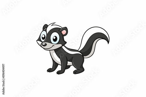 Funny Skunk Vector Illustration Cartoons, Clipart, and Line Art Design on White Background, Funny skunk vector illustration featuring cartoons, clipart, and line art on a white background.