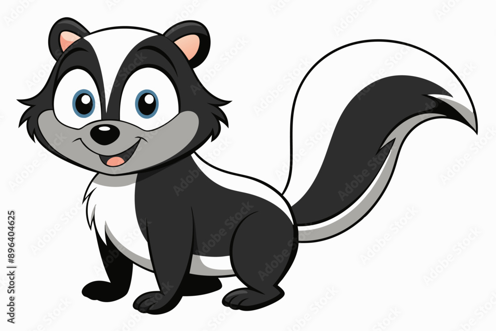 Fototapeta premium Funny Skunk Vector Illustration Cartoons, Clipart, and Line Art Design on White Background, Funny skunk vector illustration featuring cartoons, clipart, and line art on a white background.