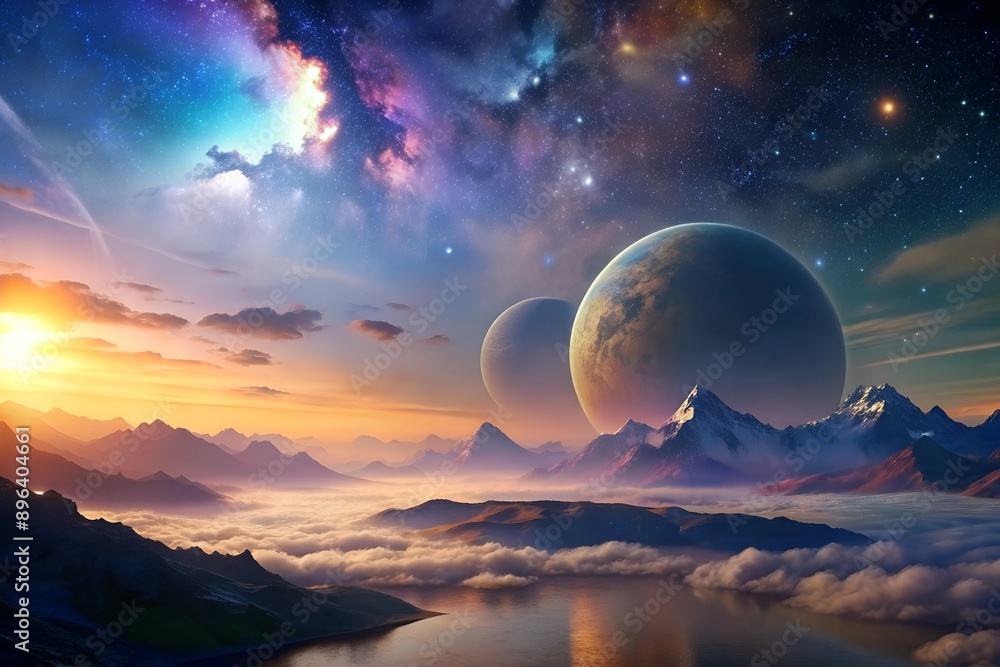 Dreamy Fantasy Sunset & Sunrise Wallpaper Violet Sky, Stars, Sun, and Moon Dreamy Fantasy Sunset & Sunrise Wallpaper Violet Sky, Stars, Sun, and Moon