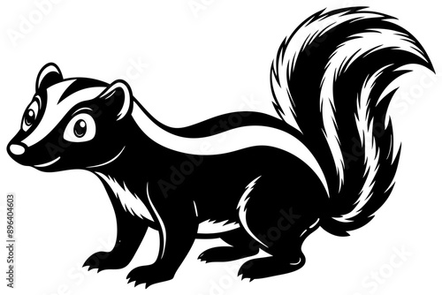 Funny Skunk Vector Illustration Cartoons, Clipart, and Line Art Design on White Background, Funny skunk vector illustration featuring cartoons, clipart, and line art on a white background.