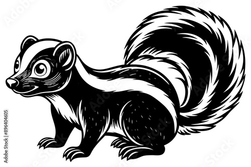 Funny Skunk Vector Illustration Cartoons, Clipart, and Line Art Design on White Background, Funny skunk vector illustration featuring cartoons, clipart, and line art on a white background.