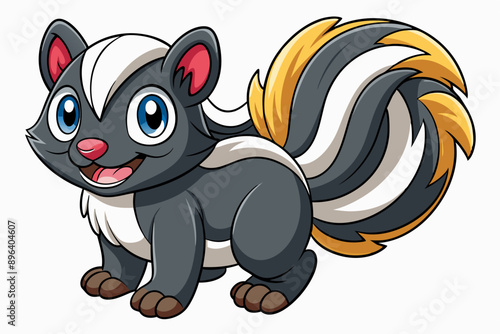 Funny Skunk Vector Illustration Cartoons, Clipart, and Line Art Design on White Background, Funny skunk vector illustration featuring cartoons, clipart, and line art on a white background.