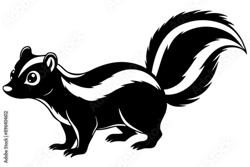Funny Skunk Vector Illustration Cartoons, Clipart, and Line Art Design on White Background, Funny skunk vector illustration featuring cartoons, clipart, and line art on a white background.