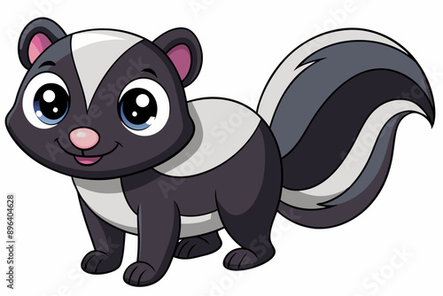 Funny Skunk Vector Illustration Cartoons, Clipart, and Line Art Design on White Background, Funny skunk vector illustration featuring cartoons, clipart, and line art on a white background.