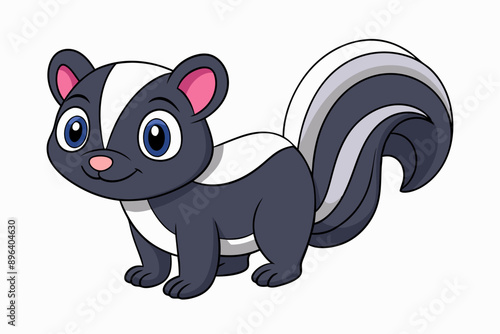 Funny Skunk Vector Illustration Cartoons, Clipart, and Line Art Design on White Background, Funny skunk vector illustration featuring cartoons, clipart, and line art on a white background.