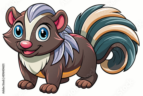 Funny Skunk Vector Illustration Cartoons, Clipart, and Line Art Design on White Background, Funny skunk vector illustration featuring cartoons, clipart, and line art on a white background.