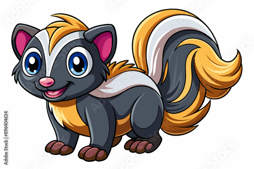 Funny Skunk Vector Illustration Cartoons, Clipart, and Line Art Design on White Background, Funny skunk vector illustration featuring cartoons, clipart, and line art on a white background.