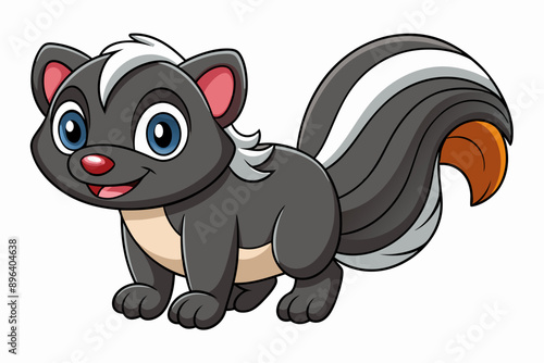 Funny Skunk Vector Illustration Cartoons, Clipart, and Line Art Design on White Background, Funny skunk vector illustration featuring cartoons, clipart, and line art on a white background.