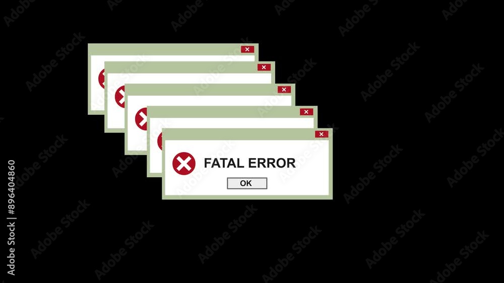 animated Fatal error pop up window wit transparent background