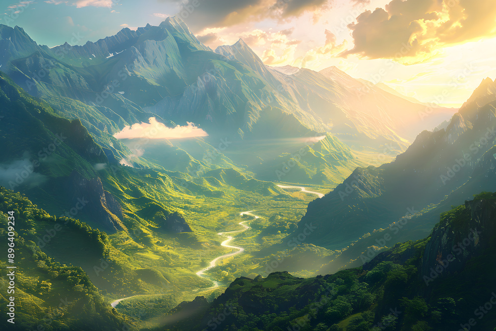 Golden Serenity: A Majestic Mountainside Landscape at Sunset Illuminating Nature's Splendor and Tranquility. Golden Serenity: A Majestic Mountainside Landscape at Sunset Illuminating Nature's Splendor and Tranquility.