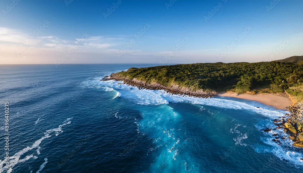 Obraz premium Aerial drone camera capturing a coastal line