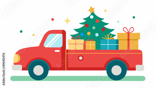 Festive Pickup Truck Vector Illustration Christmas and New Year Celebration Design photo