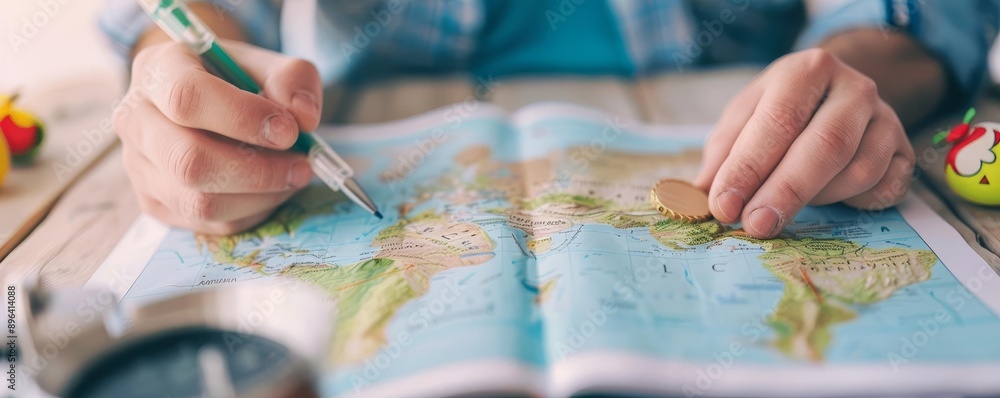 Obraz premium Tourist booking a hotel near popular attractions, hotel booking, convenient location