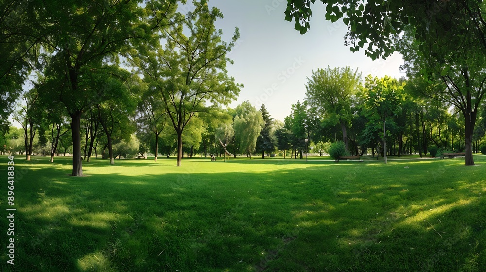 Naklejka premium Beautiful panorama of green city park : Generative AI