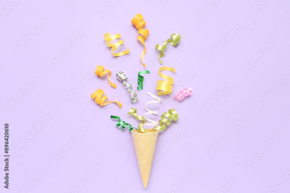 Composition with ice cream cone on lilac background Composition with ice cream cone on lilac background