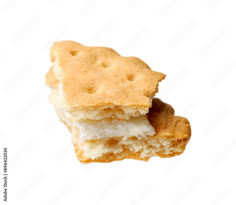 Piece of tasty sandwich cookie isolated on white Piece of tasty sandwich cookie isolated on white