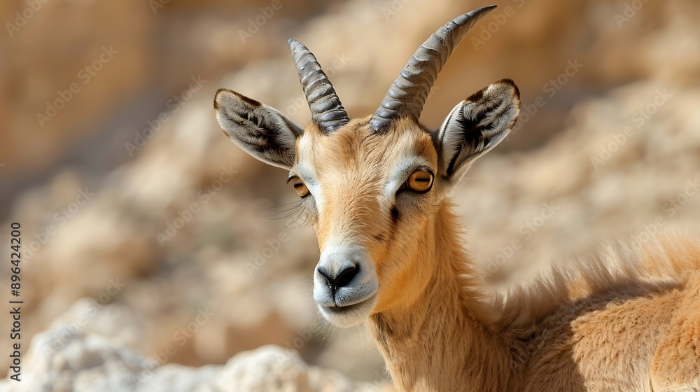 Head shot portrait of a young Nubian ibex in the Judea desert by the dead sea in Israel : Generative AI Head shot portrait of a young Nubian ibex in the Judea desert by the dead sea in Israel : Generative AI