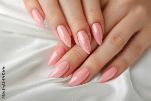 Wallpaper Mural Female hands with fresh nude pink manicure, professional nail care Torontodigital.ca