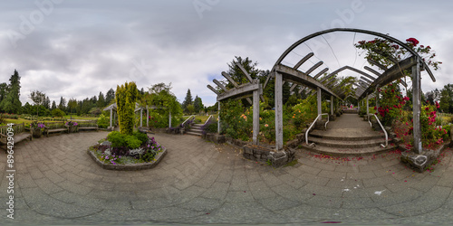 360 VR Panorama of Garden with flowers in Stanley Park, Downtown Vancouver, BC, Canada