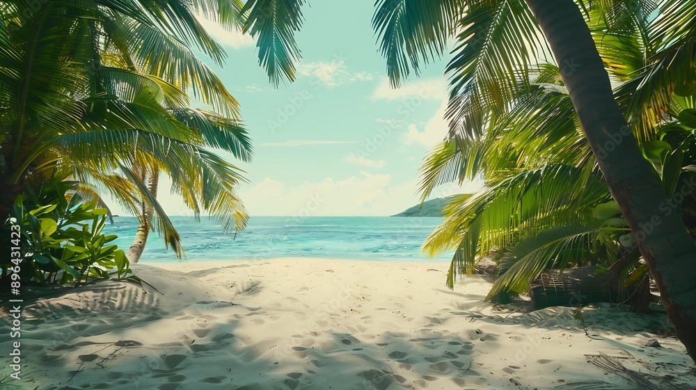 Obraz premium Paradise beach with white sand and coco palms Summer vacation and summer holiday concept : Generative AI