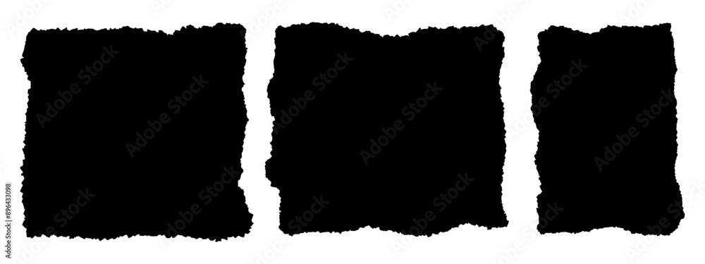 Black ripped and cutout paper torn strip vector illustration isolated on white. Ripped edge texture strips collection. Collage shape of black paper silhouette. Shreds of pages. Grunge fragment Black ripped and cutout paper torn strip vector illustration isolated on white. Ripped edge texture strips collection. Collage shape of black paper silhouette. Shreds of pages. Grunge fragment