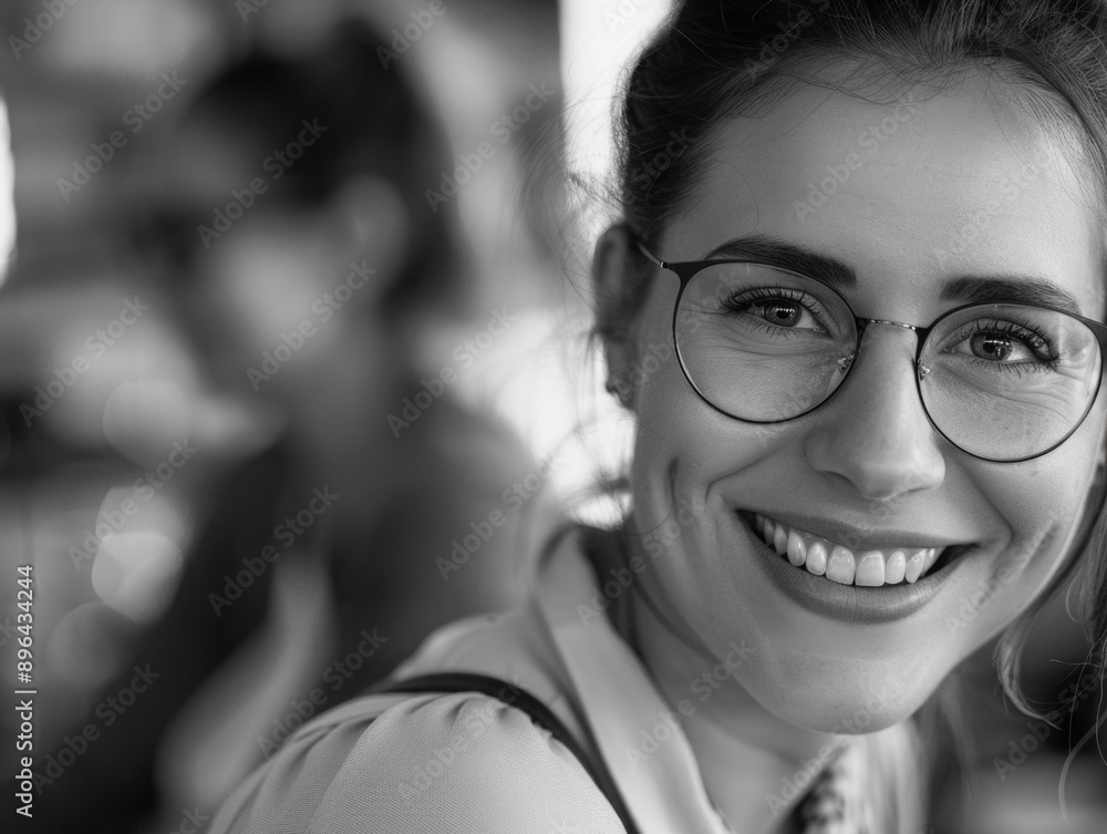Portrait of a happy woman wearing glasses and smiling directly at the camera Portrait of a happy woman wearing glasses and smiling directly at the camera