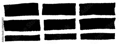 Black rectangle frames with jagged edges. Set of Torn Paper Frames. Vector Collage Shape of Black Ripped Papers Silhouettes isolated on white background.