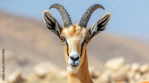 Head shot portrait of a young Nubian ibex in the Judea desert by the dead sea in Israel : Generative AI photo