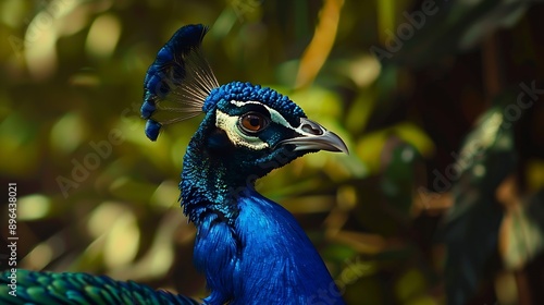 Blue peacock in the wild Beautiful extreme closeup Sri Lanka : Generative AI photo