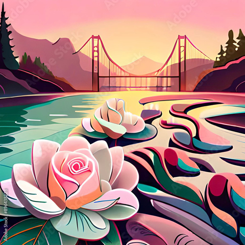 Pink Colorful Water Lily Golden Gate Bridge Nature Landscape Back Country Water Viewpoint Great Outdoors 061 photo