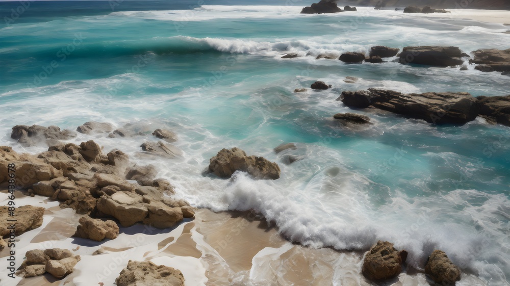 Fototapeta premium Beautiful Turquoise Waves Washing Ashore in an Aerial Perspective