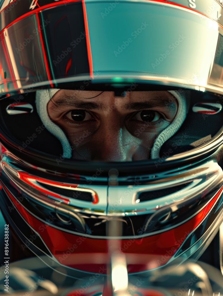A close-up shot of a person wearing a helmet A close-up shot of a person wearing a helmet
