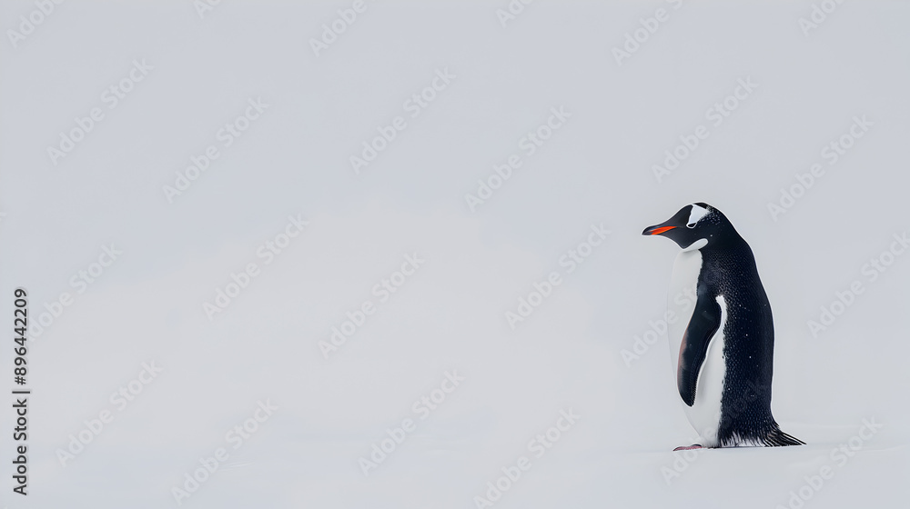 Fototapeta premium A lone penguin on an icy white background.