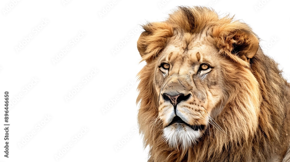 Portrait of a Male adult lion looking at the camera Panthera leo isolated on white : Generative AI Portrait of a Male adult lion looking at the camera Panthera leo isolated on white : Generative AI
