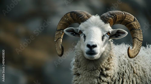 Portrait of a sheep in Croatia with beautiful horns at easter : Generative AI