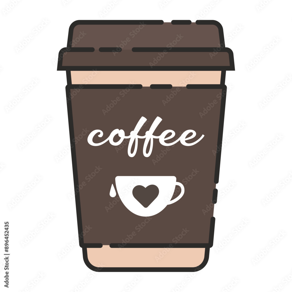 Vector icon of a paper coffee cup in a linear style with an image of a cute cup Vector icon of a paper coffee cup in a linear style with an image of a cute cup