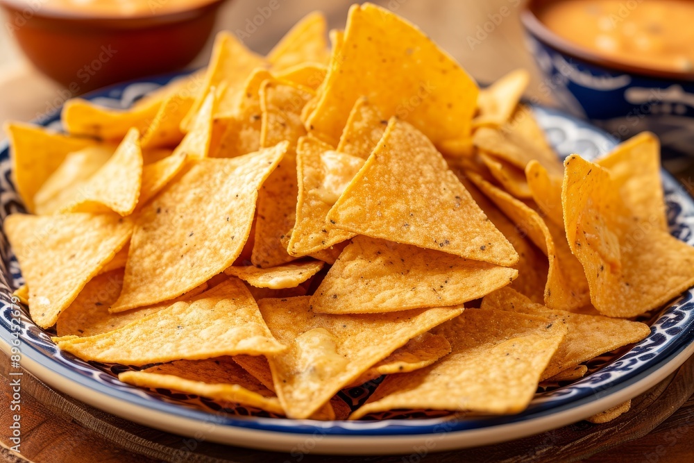A plate of tortilla chips with cheesy salsa A plate of tortilla chips with cheesy salsa