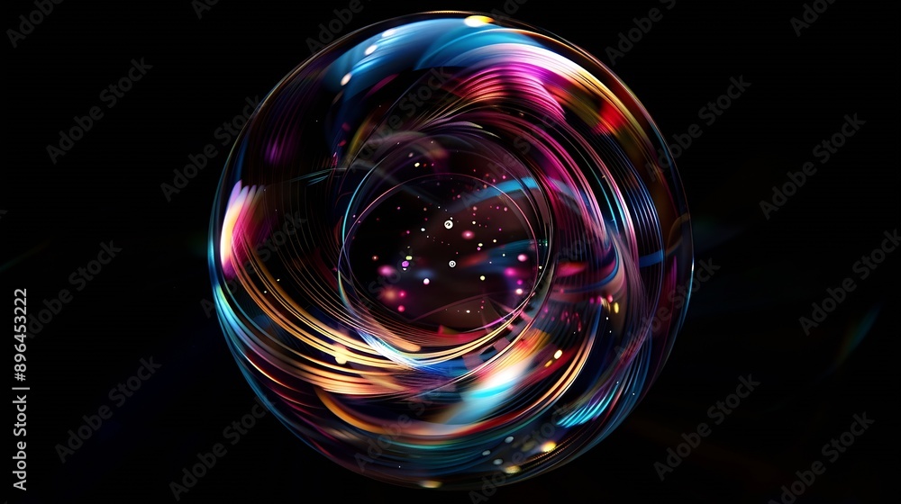 A real photo of a blurry lens ball with abstract colorful pattern isolated on black : Generative AI A real photo of a blurry lens ball with abstract colorful pattern isolated on black : Generative AI