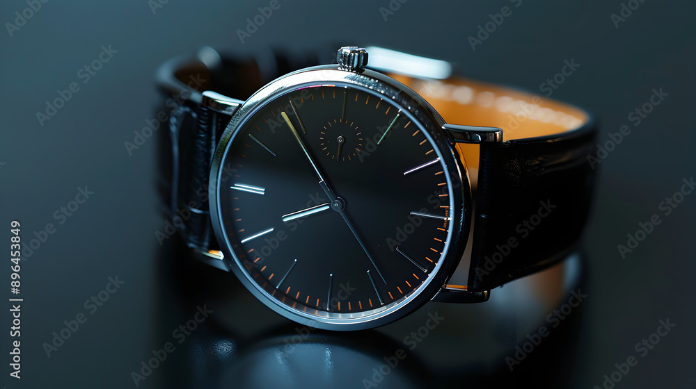 An elegant wristwatch on a black background.
An elegant wristwatch on a black background.