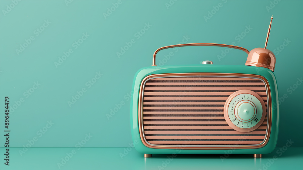 Obraz premium A retro radio on a teal background.